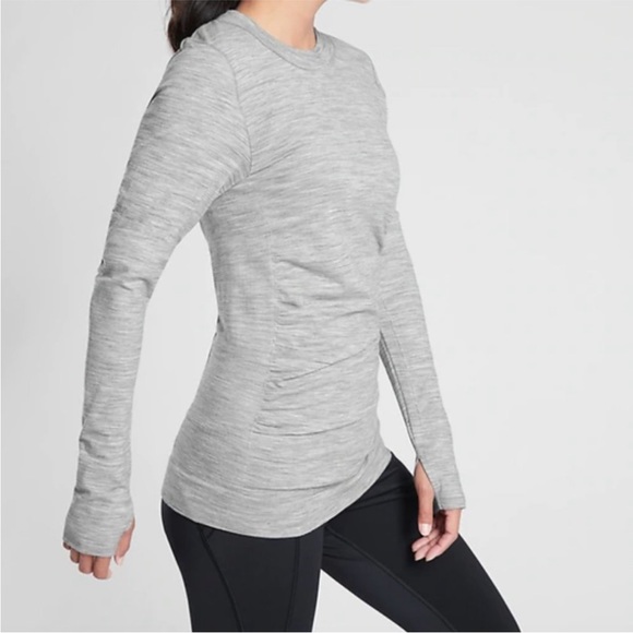 Athleta Foresthill Ascent Long Sleeve Wool Blend Ruched Top Gray Size XS GUC - Picture 1 of 16